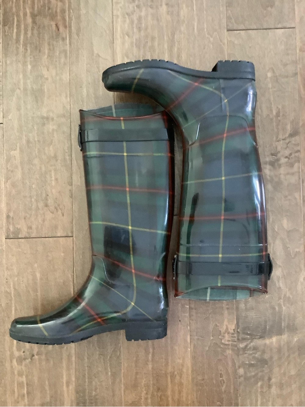 Ralph Lauren Dark Green Tartan Mid-Calf Rain Boots - Picture 2 of 7